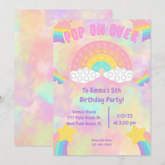 Pastel Rainbow Pop on over Pop it Girls Birthday  Invitation