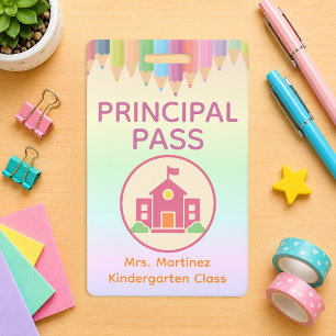 Pastel Rainbow Principal Pass Badge for Teachers