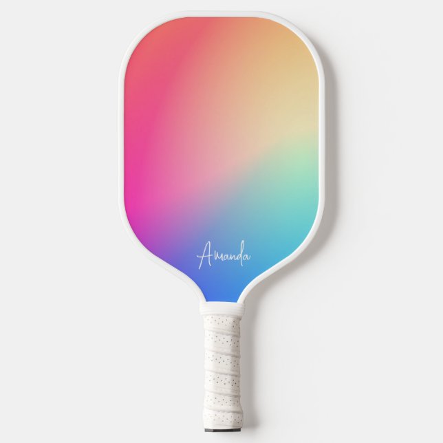 Pastel Rainbow Prism Personalized  Pickleball Paddle (Front)