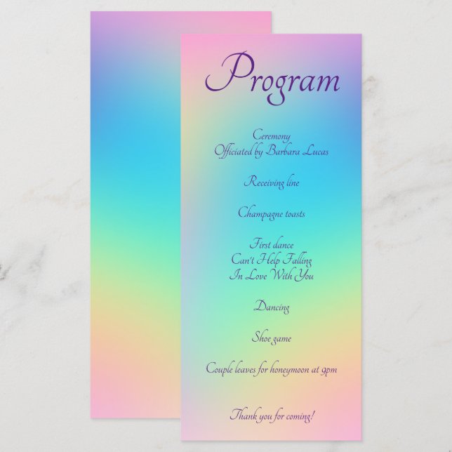Pastel Rainbow Programme de mariage dégradé (Devant / Derrière)