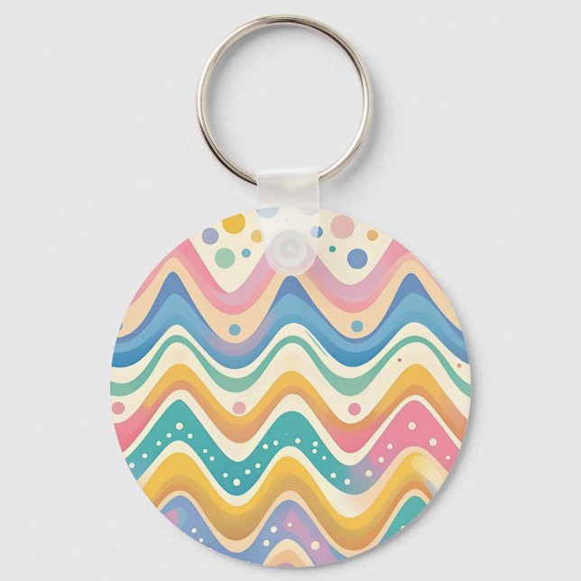 Pastel Rainbow Retro Abstract Design Keychain (Front)