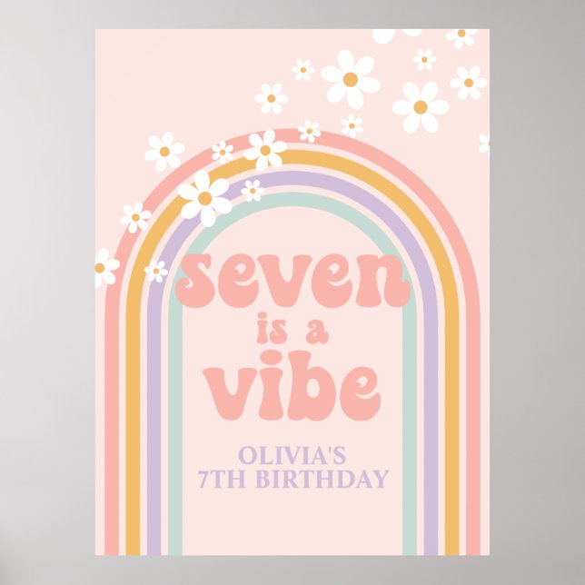Pastel Rainbow Retro Seven is a Vibe 7th Birthday Poster (Front)