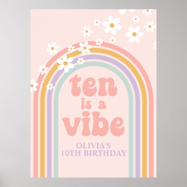 Pastel Rainbow Retro Ten is a Vibe 10th Birthday Poster (Front)