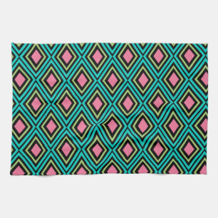Pastel Rainbow Rhombuses Geometric Black Pink Blue Kitchen Towel