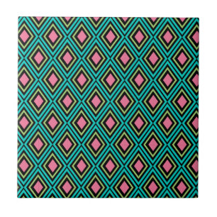 Pastel Rainbow Rhombuses Geometric Black Pink Blue Tile