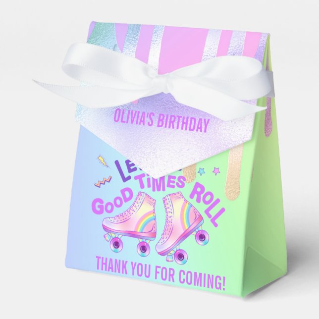 Pastel Rainbow | Roller Skating Birthday Favor Box (Front Side)