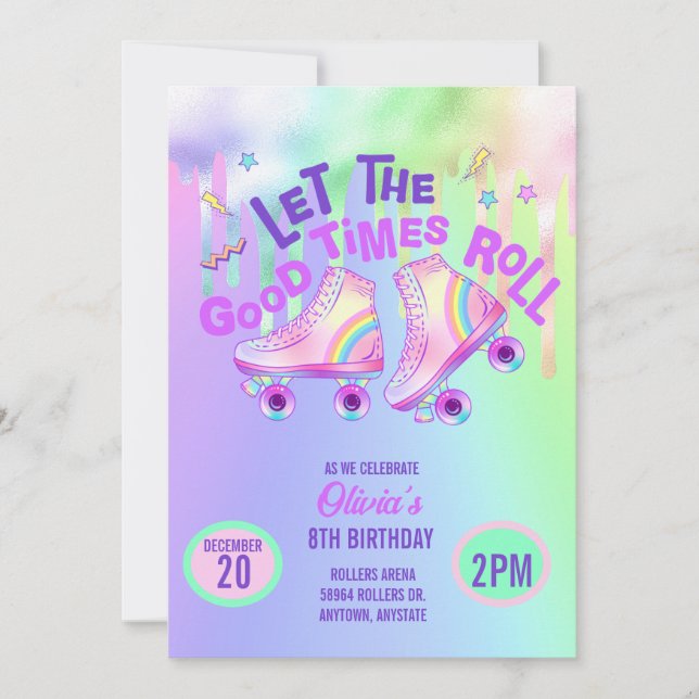 Pastel Rainbow | Roller Skating Birthday Invitation (Front)
