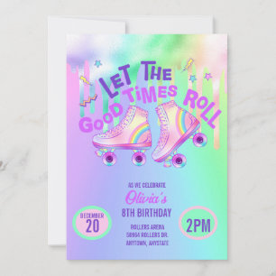 Pastel Rainbow   Roller Skating Birthday Invitation