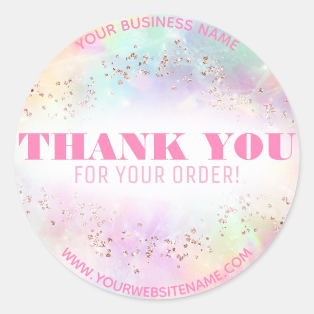 Pastel Rainbow Rose Gold Thank You Order Vendor Classic Round Sticker (Front)