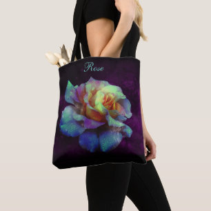 Pastel Rainbow Rose on Purple *Personalize* Tote Bag