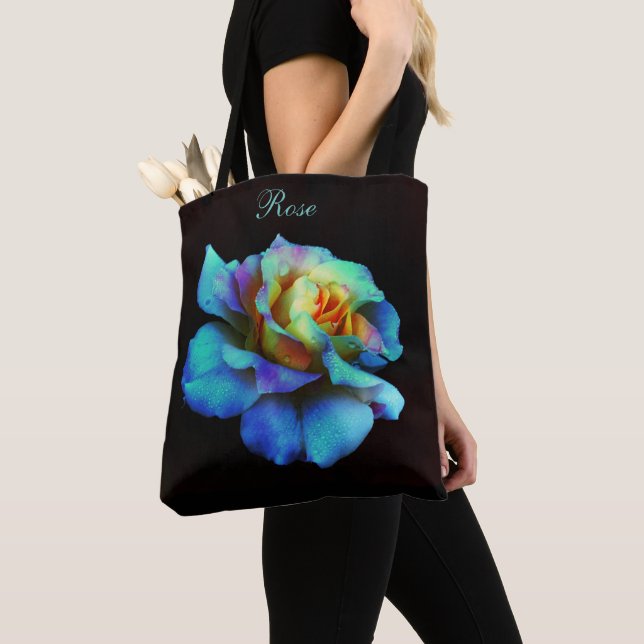 Pastel Rainbow Rose Tote Bag *Personalize* (Close Up)