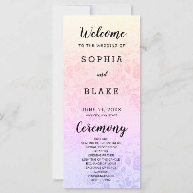 Pastel Rainbow Roses Wedding Program (Front)