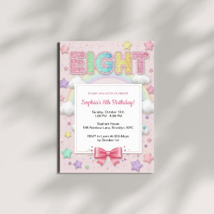 Pastel Rainbow Sequin Glitter Girl 8th Birthday Invitation