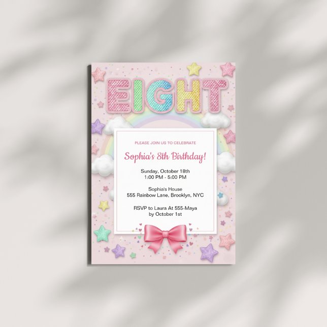 Pastel Rainbow Sequin Glitter Girl 8th Birthday Invitation (Creator Uploaded)
