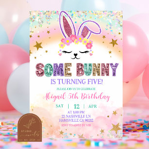 Pastel Rainbow Sequins Bunny Invitation