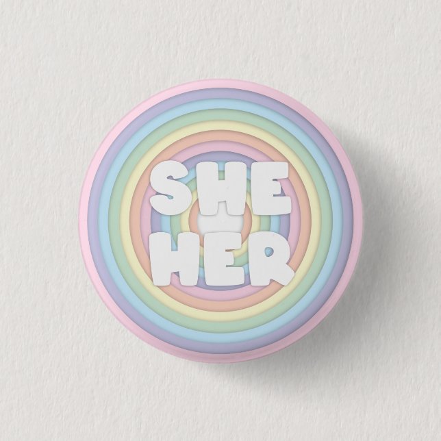 Pastel Rainbow She/Her Pronouns  1 Inch Round Button (Front)