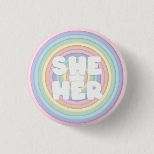 Pastel Rainbow She/Her Pronouns  1 Inch Round Button