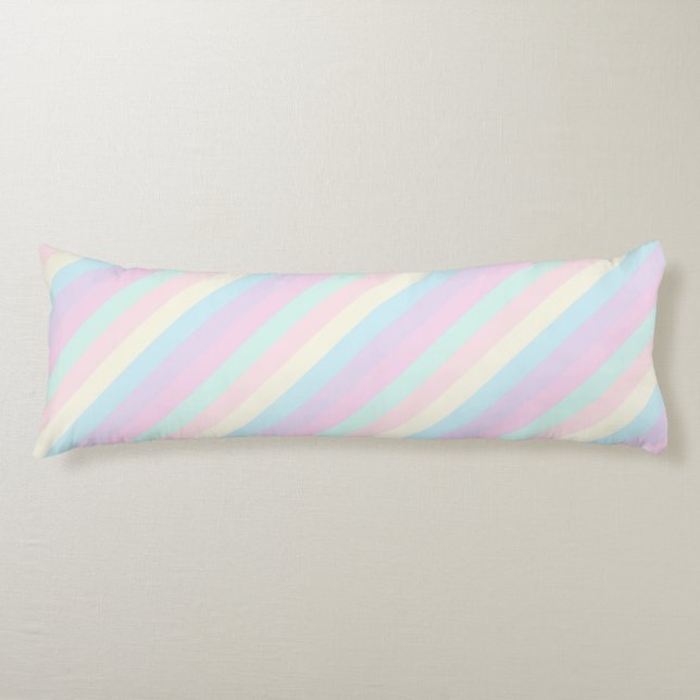 Pastel Rainbow Sherbet Diagonal Stripes Body Pillow (Front)