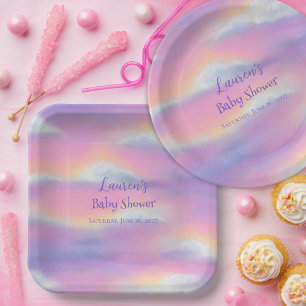 Pastel Rainbow Sky Baby Shower Paper Plate
