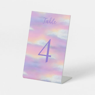 Pastel Rainbow Sky Baby Shower Table Number Pedestal Sign