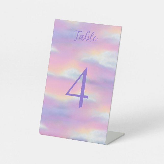 Pastel Rainbow Sky Baby Shower Table Number Pedestal Sign (Front)
