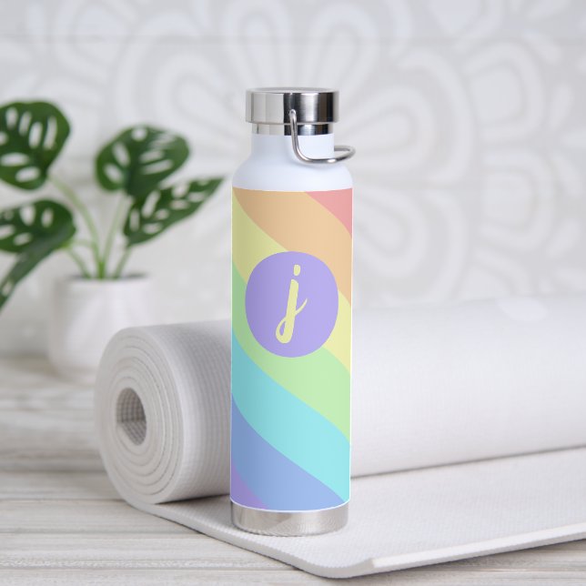 Pastel Rainbow Slash Stripes Monogram Water Bottle (Yoga)