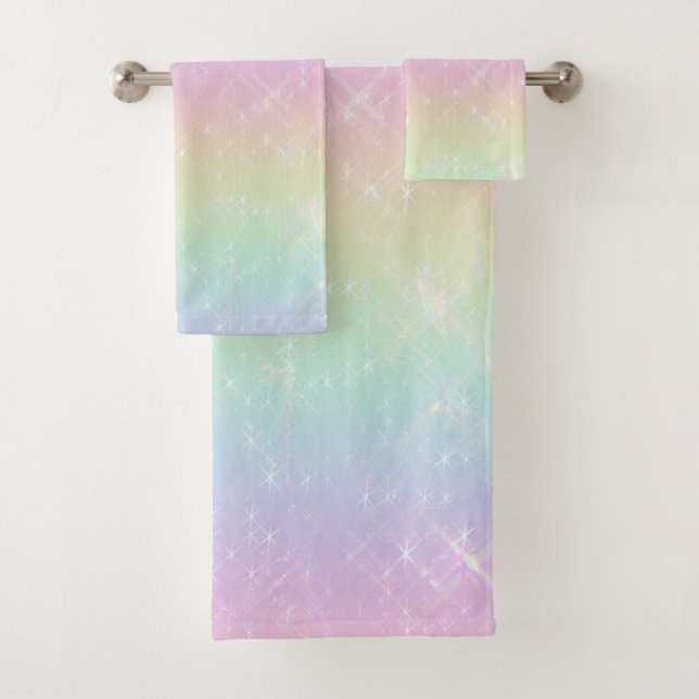 Pastel Rainbow Sparkle Pattern Bath Towel Set (Insitu)