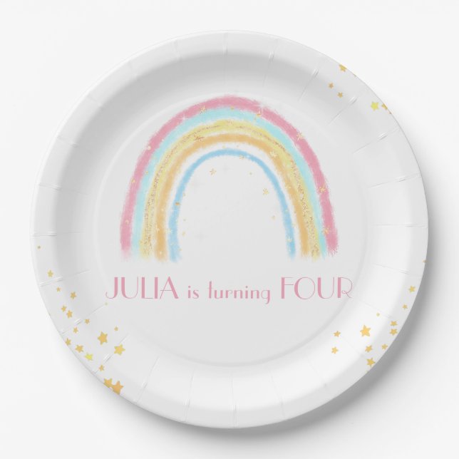 Pastel rainbow sparkling Birthday Paper Plate (Front)