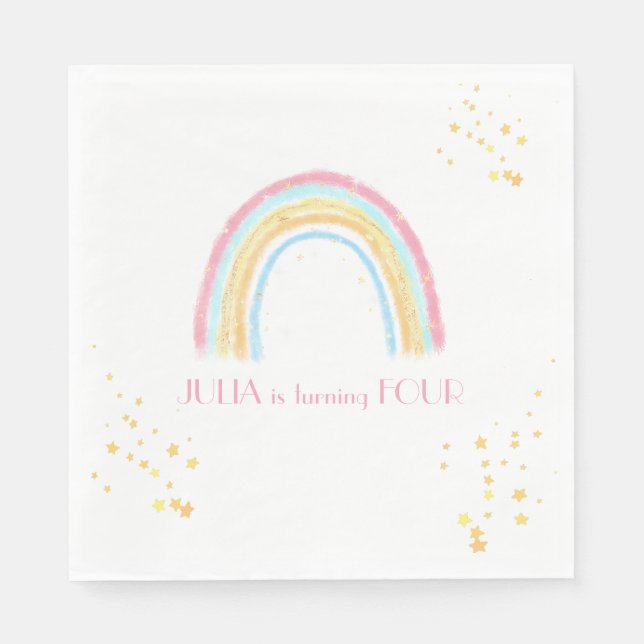 Pastel rainbow sparkling boho Birthday Napkin (Front)