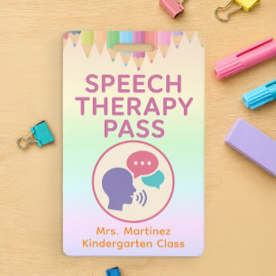 Pastel Rainbow Speech Therapy Pass Badge for Teach
