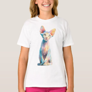 Pastel Rainbow Sphynx Cat Illustration Kids T-Shirt