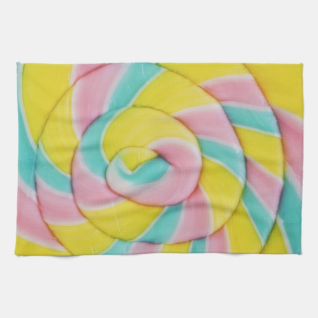 Pastel Rainbow Spiral Candy Photo Kitchen Towel (Horizontal)