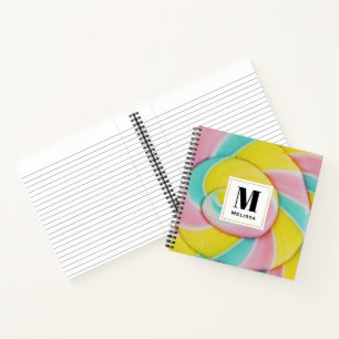 Pastel Rainbow Spiral Candy Photo Monogram Notebook
