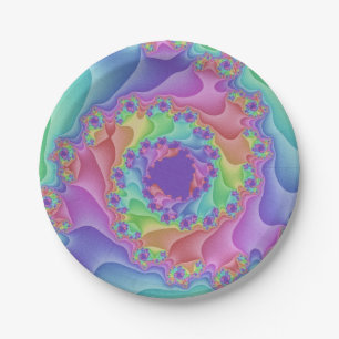 Pastel Rainbow Spiral Paper Plate