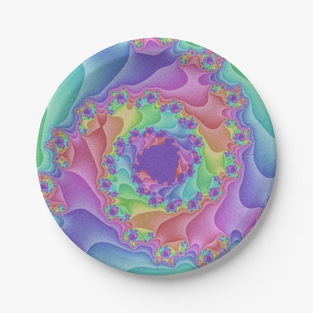 Pastel Rainbow Spiral Paper Plate (Front)