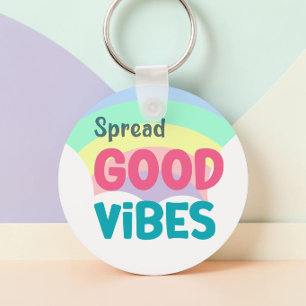 Pastel Rainbow Spread Good Vibes Quote Keychain