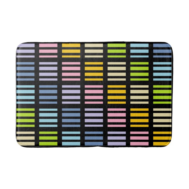 Pastel Rainbow Squares and Stripes Black Bath Mat (Front)
