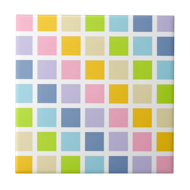 Pastel Rainbow Squares Tile (Front)