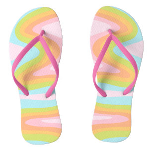 Pastel rainbow squiggle flip flops