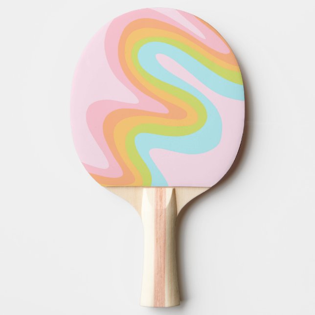 Pastel rainbow squiggle ping pong paddle (Front)