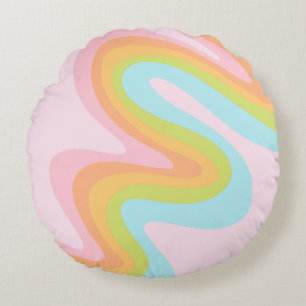 Pastel rainbow squiggle round pillow