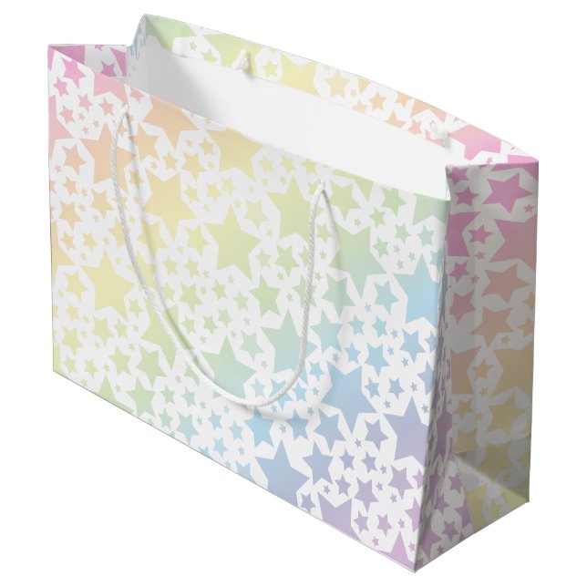 Pastel Rainbow Star Baby Shower Large Gift Bag (Back Angled)