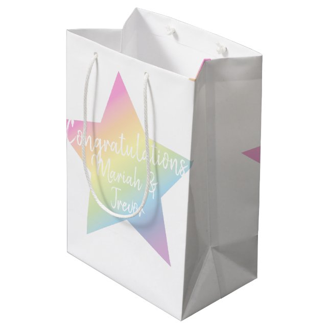 Pastel Rainbow Star Baby Shower Medium Gift Bag (Back Angled)