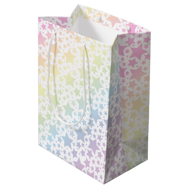 Pastel Rainbow Star Baby Shower Medium Gift Bag (Back Angled)