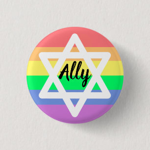 Pastel Rainbow Star of David   LGBTQ Ally 1 Inch Round Button
