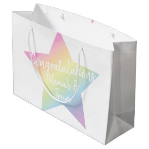 Pastel Rainbow Stars Baby Shower Simple Modern Large Gift Bag