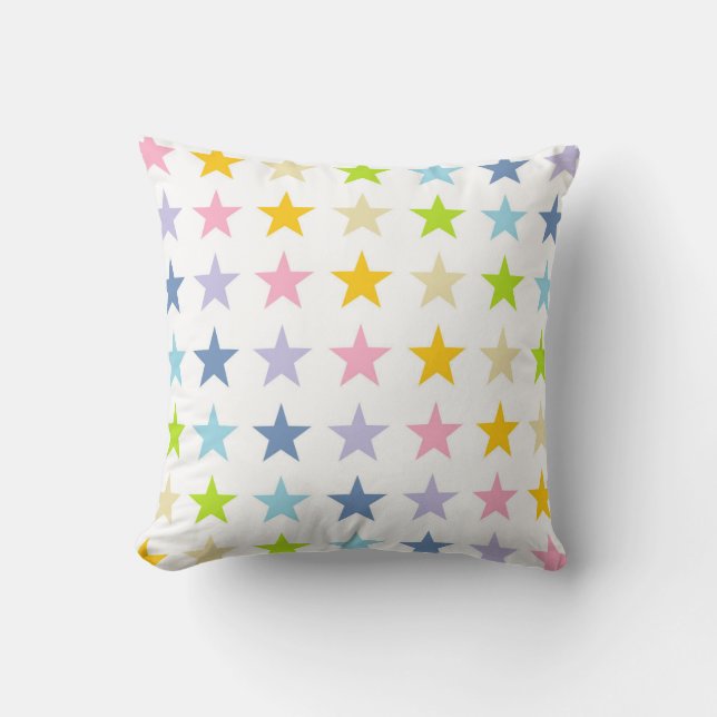 Pastel Rainbow Stars Throw Pillow (Front)