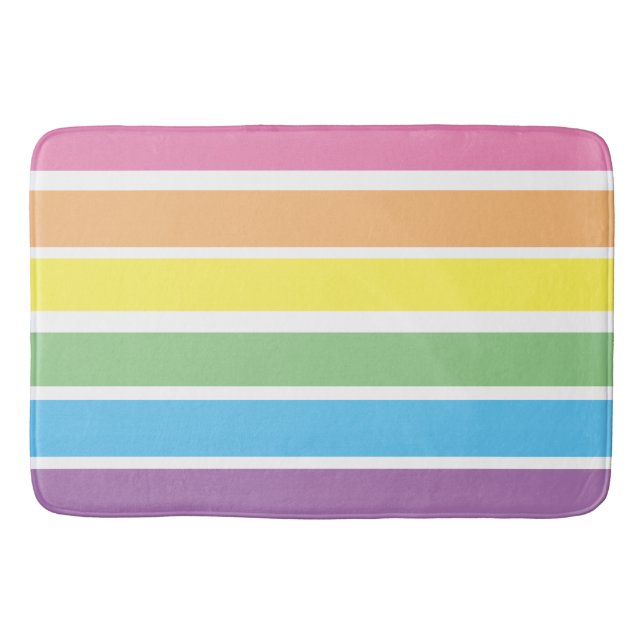 Pastel Rainbow Striped Bath Mat (Front)