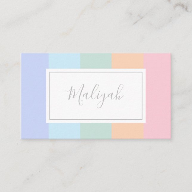 Pastel Rainbow Stripes Colour Block Name Place Card (Front)