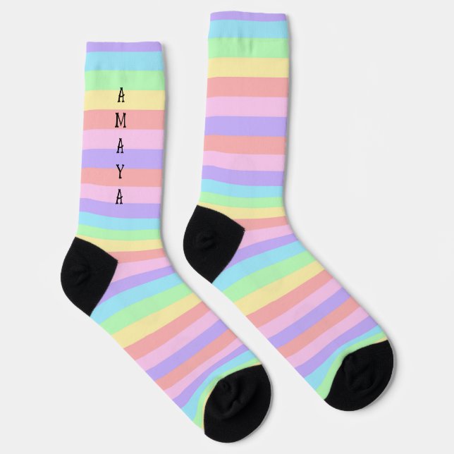 Pastel Rainbow Stripes Decora Style Socks (Right)